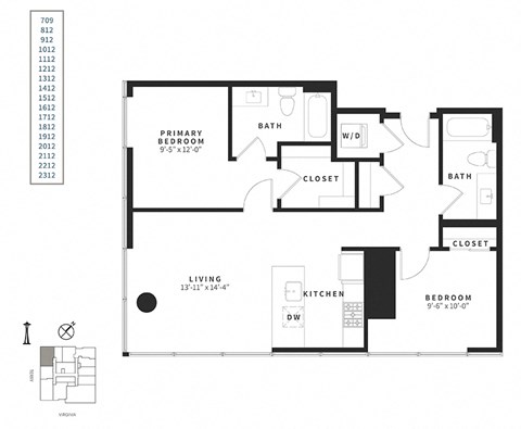 a floor plan of a bedroom apartment